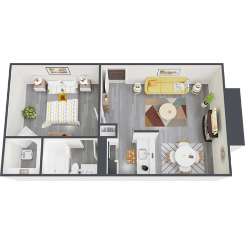 a bedroom with a bed and a chair in a room